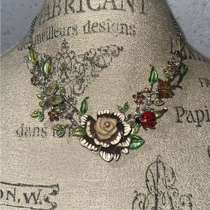 Floral Necklace with Green and Brown Accents